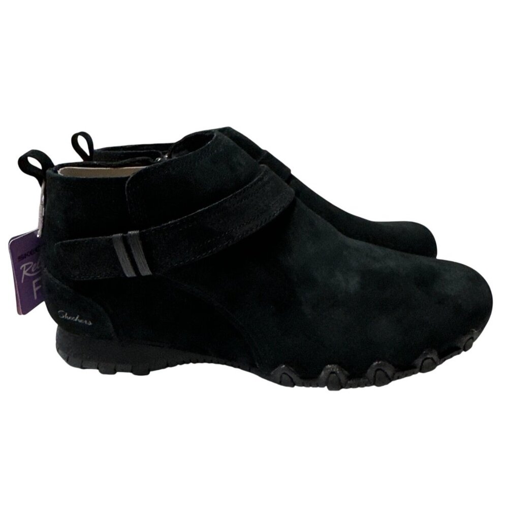 Skechers Women's Bikers Lite Radiant Momentum Black Suede Ankle Boots Size 11W
